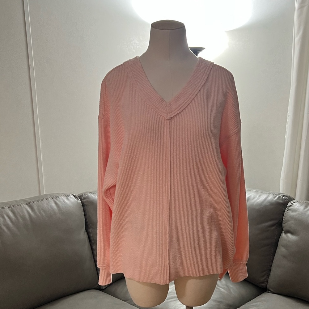 Oversized Aerie Women's Pink V-Neck Sweatshirt XS